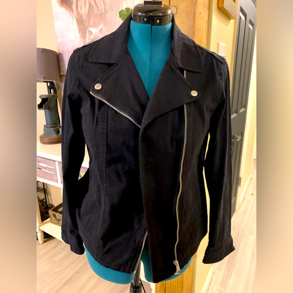 Black Cotton Moto Jacket L